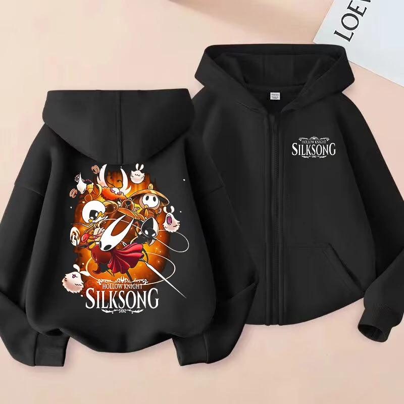 Game Hollow Knight Graphic Zipper Sweatshirt Girls Hoodie Fashion Kids Clothes Cartoon Zip UP Hooded Streetwear Y2k Casual Tops