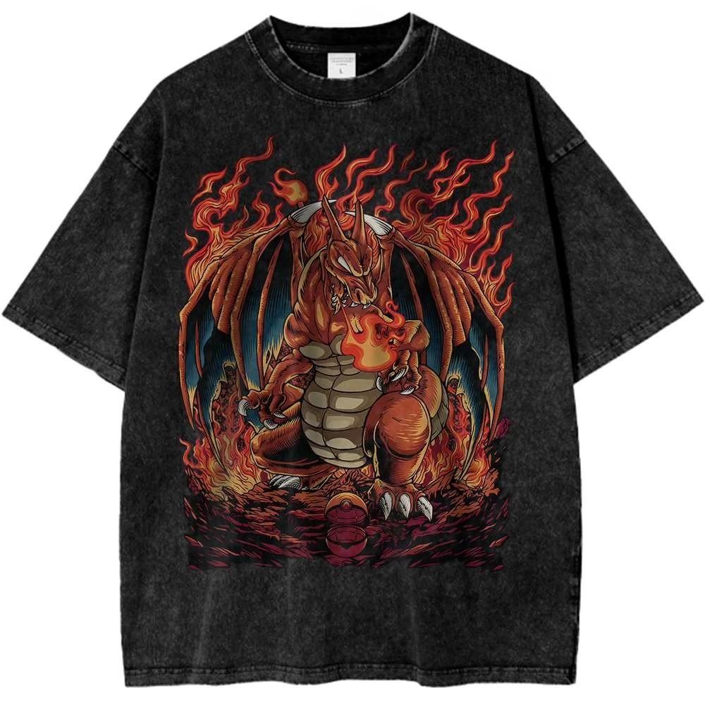

Vintage Charizard Pokemon Anime Shirt for Fans Men's 2026 Summer Fashion Oversize Street Harajuku Y2K Top High Quality Clothing