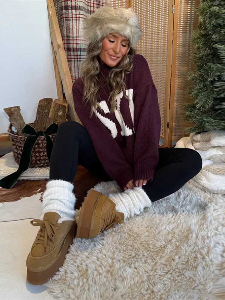 

Зимний жаккардовый свитер-пуловер для женщин, модный вязаный толстый свитер с высоким воротом, женский повседневный уличный трикотаж 2026