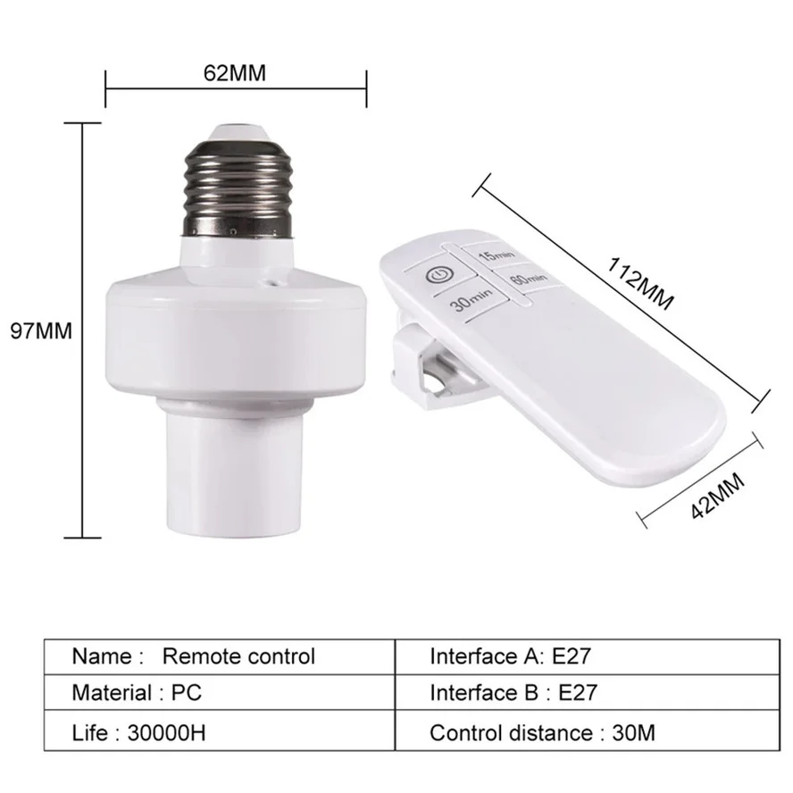 Controle Remoto Sem Fio Interruptor do Temporizador Inteligente, Multi Interruptor Luz, E27 Suporte Da Lâmpada, 110V, 220V, apto para o Quarto do