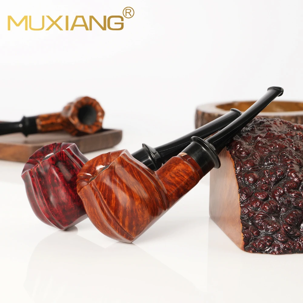 MUXIANG Hand-carved tobacco pipe Briarwood pipe Magnetic smoking pipe handle Straight handle flower pipe