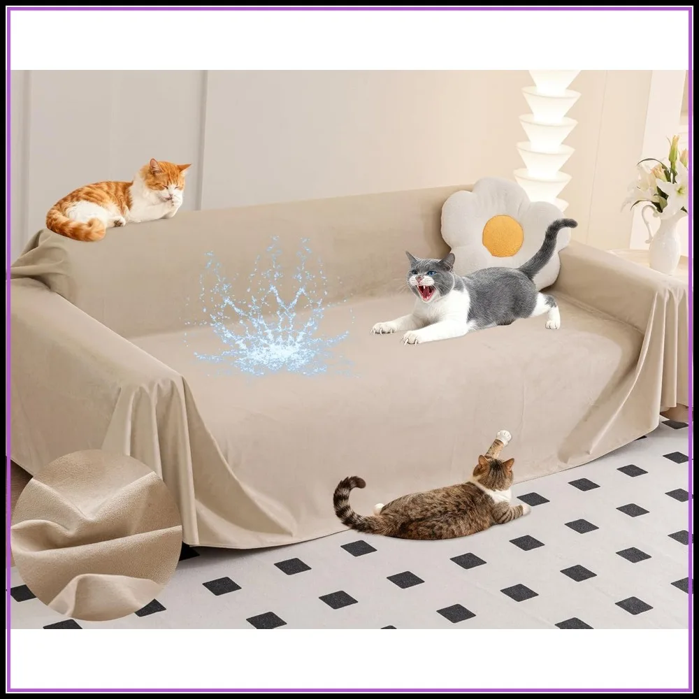 

Cat Scratch Furniture Protector - Ultra Soft Waterproof Sofa Cover, Anti-Slip Couch Protector for Pets, 118x91 inch Almond