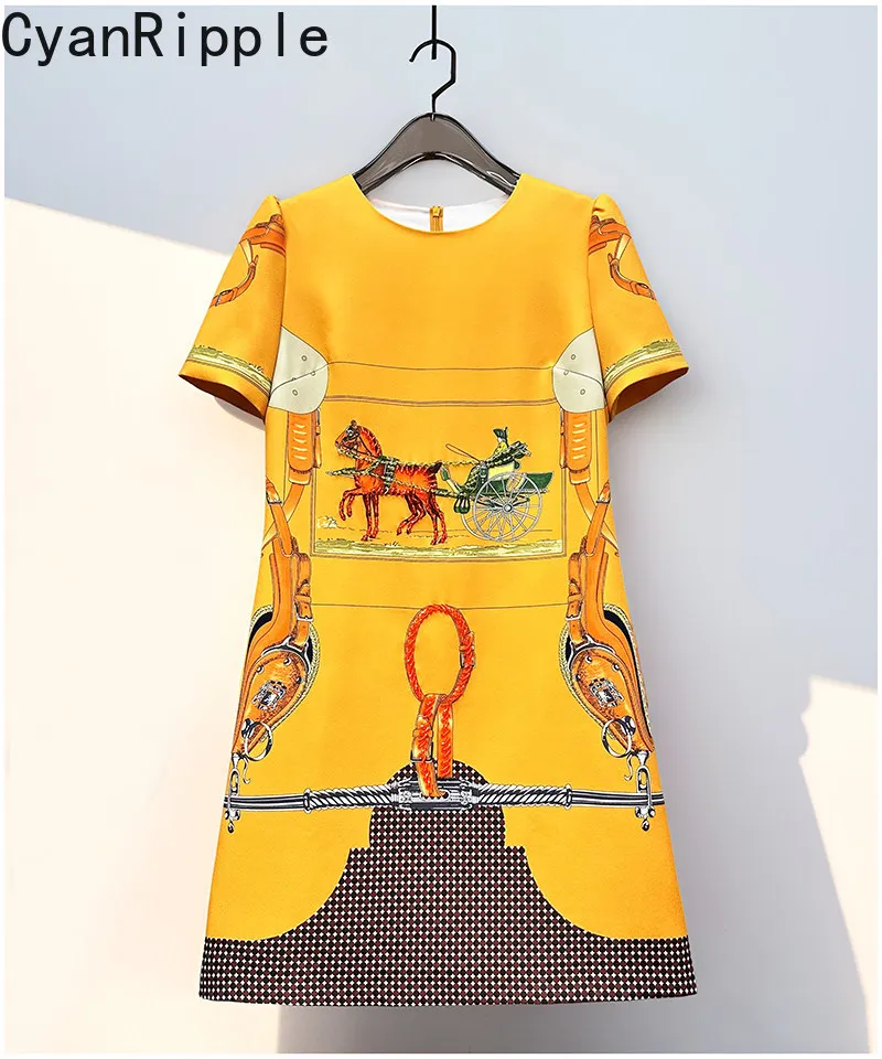 2026 Neue Sommer-Mode Bedrucktes Damen-Kurzarmkleid Vielseitig Kombinierbar Rundhals Elegante Perlen Lässiges Kurzes A-Linien-Minikleid