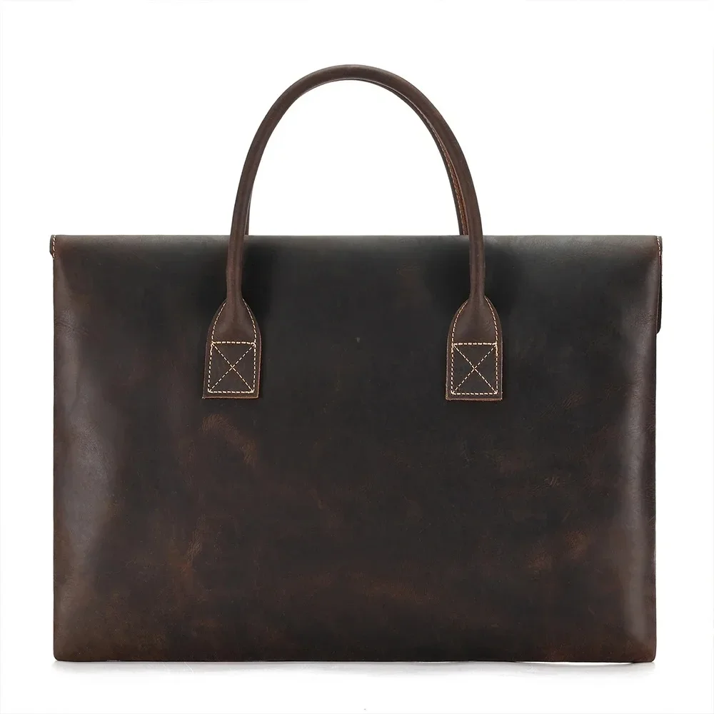 Imagem -02 - Carteira de Couro Genuíno para Homens Bolsa de Escritório do Laptop Pasta Marrom Couro Genuíno Cavalo Louco Alta Qualidade a4 14 15.6