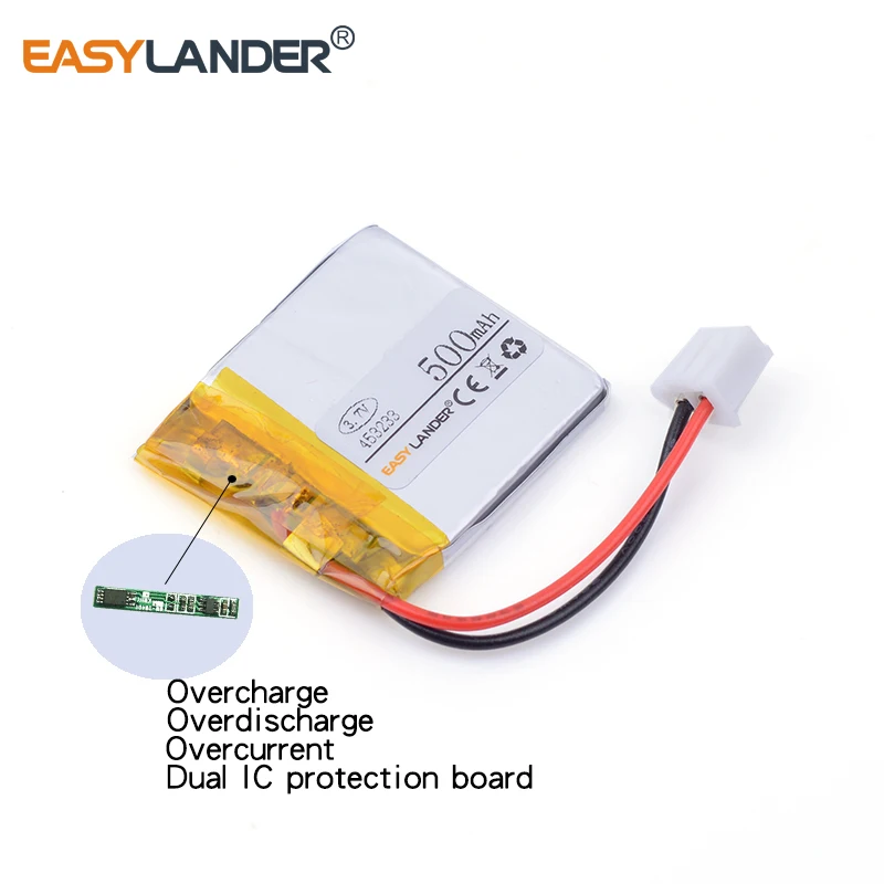 JST2.54 2P 500 мАч 453233   3,7 В перезаряжаемая литий-ионная литий-полимерная батарея для звуковой карты Bluetooth MP3 MP4 DVR GPS игрушки