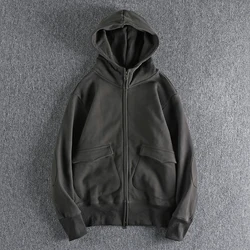Sweater cardigan jacket male niche original design autumn and winter plus velvet padded heavy retro hooded jacket