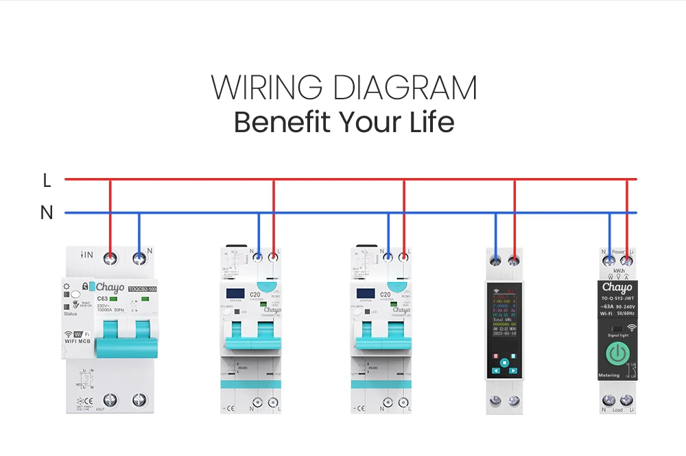 Chayo Tuya WiFi Smart Circuit Breaker 1P+N 63A DIN‑Rail Energy kWh Volt‑Amp Monitor Timer Voice Remote Home Protection