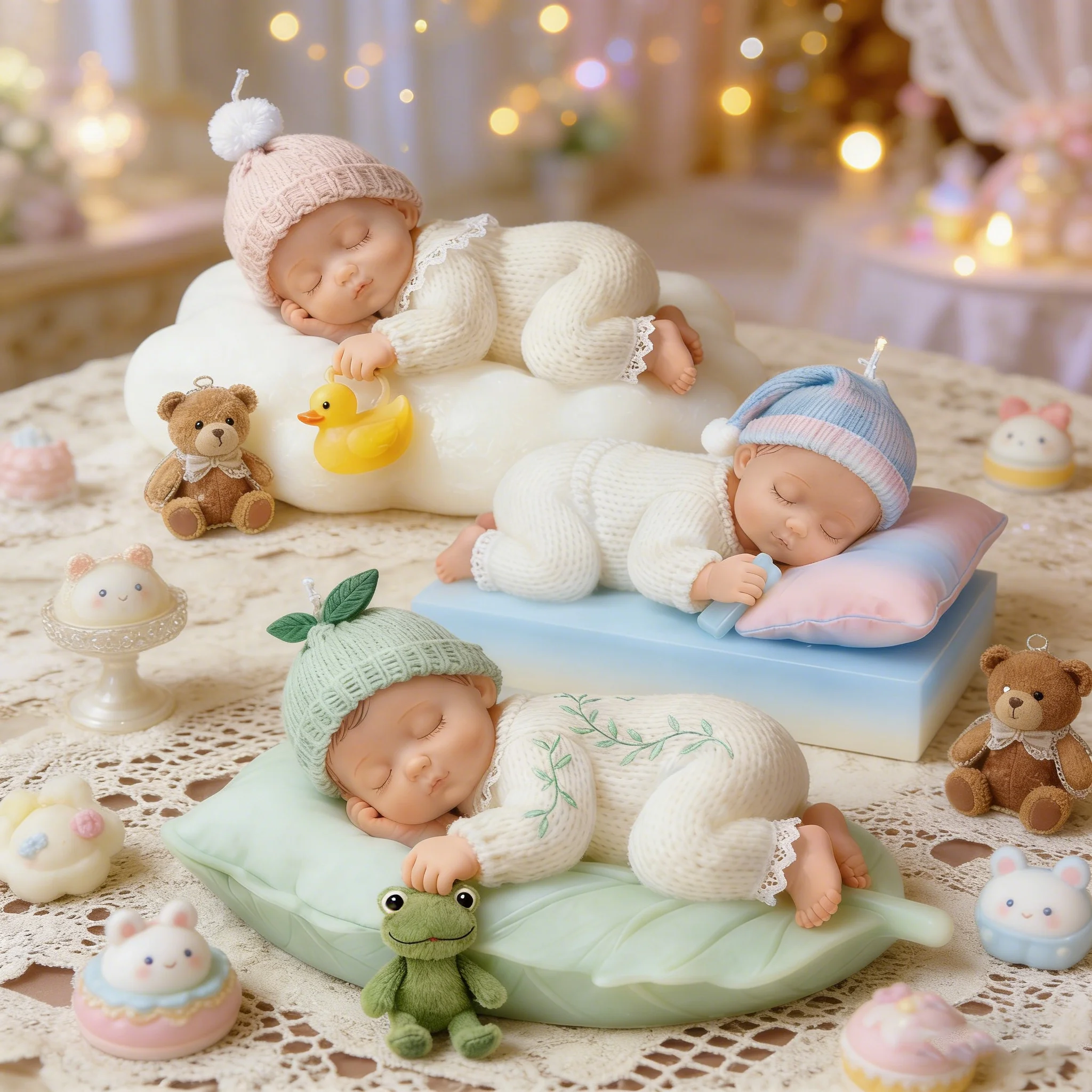 

Serene Baby on Cloud Silicone Mold 3D with Pillow Leaf Design for Candle Resin Soap Custom Baby Shower Gift Kids Room Decor