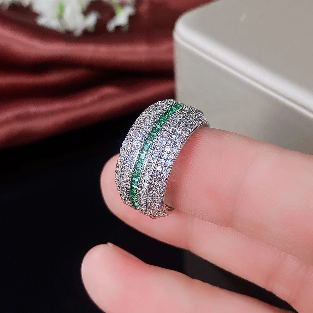 Huitan Gorgeous Promise Rings Women for Party Full Brilliant CZ Green Finger Accessories Anniversary Gift New Trendy Jewelry