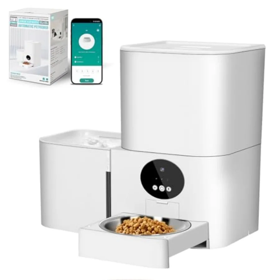 

Upgraded Automatic Pet Feeder Waterer WiFi-Enabled Feeder Supports 2.4GHz 5GHz All-in-One Food and Water Dispenser with Remote