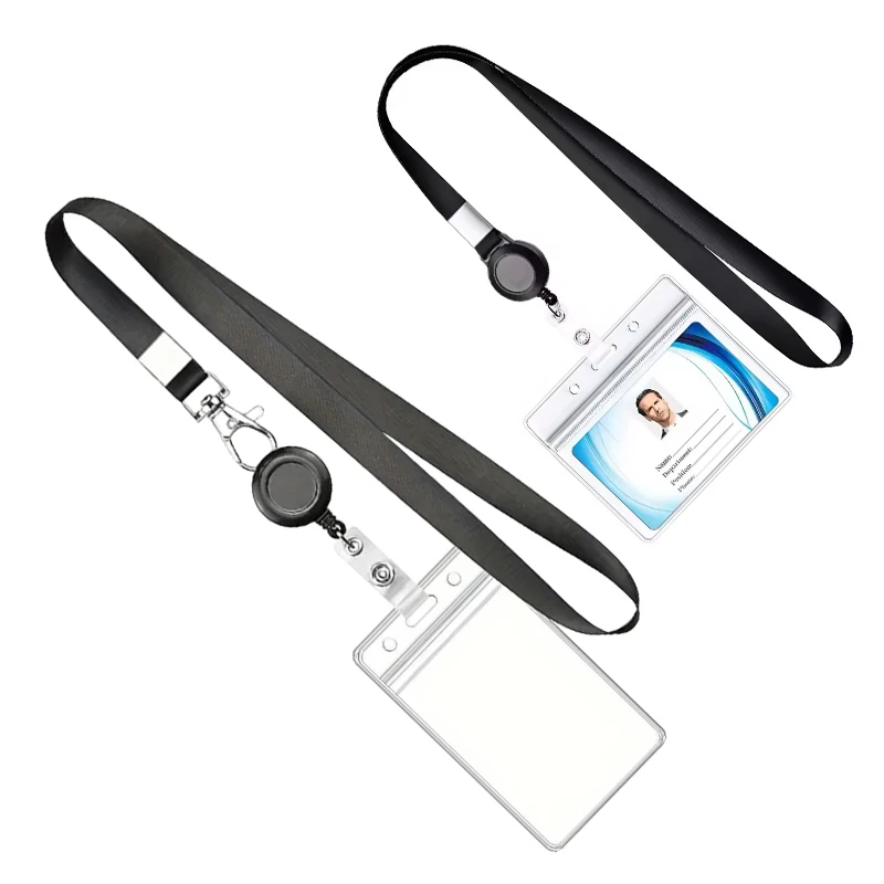 1/2/3/6PCS Transparent Card Sleeve Waterproof Transparent PVC Card Holder with Black Hang Rope Vertical Horizontal Available ZYF