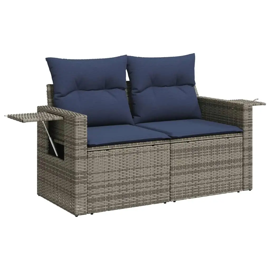 Gray Poly Rattan 6 Piece Patio Sofa Set with Cushions Outdoor Furniture Garden Seating