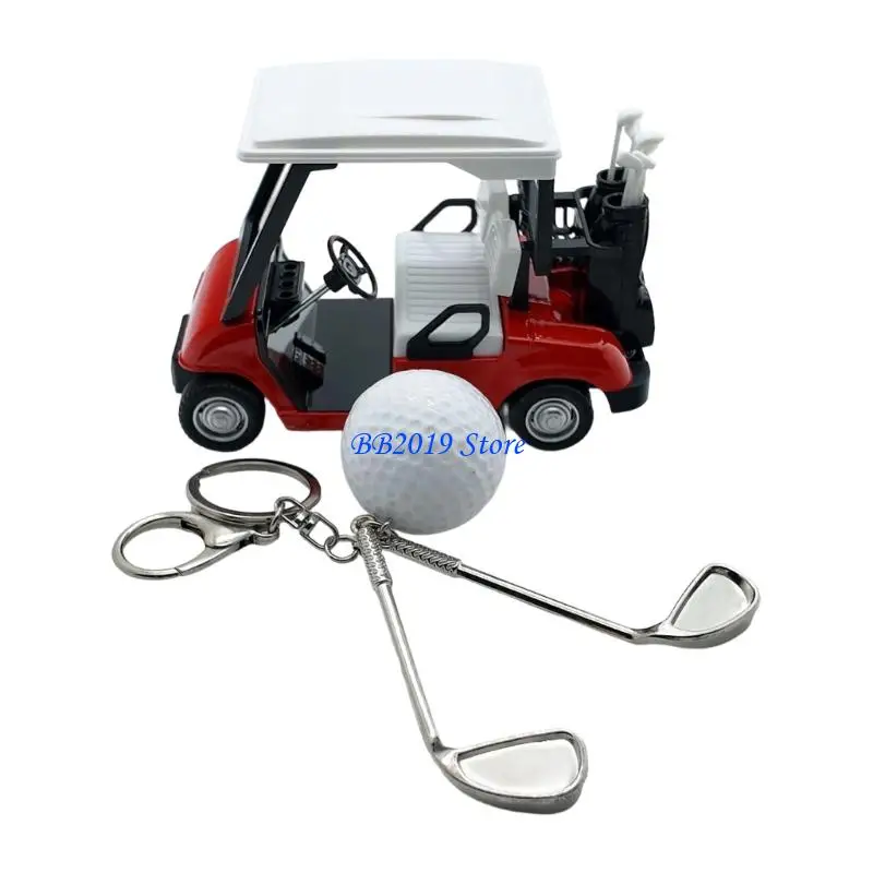 

Q0KB Pullback Vehicle Miniature Golf Cart and Club Model Figure Set With Metal Golf Club And Golf Ball For Office Desk Decors