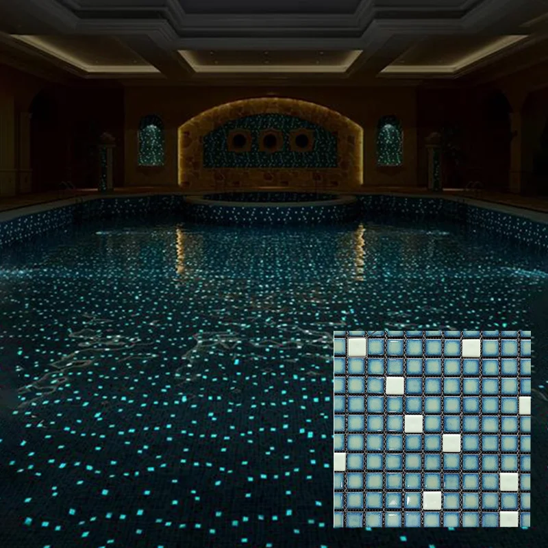 1pc Luminous Pool Mosaic Tiles Fluorescent Ceramic Mosaic Floor Wall Tiles for Swimming Pool Bathroom Porcelain Background Decor