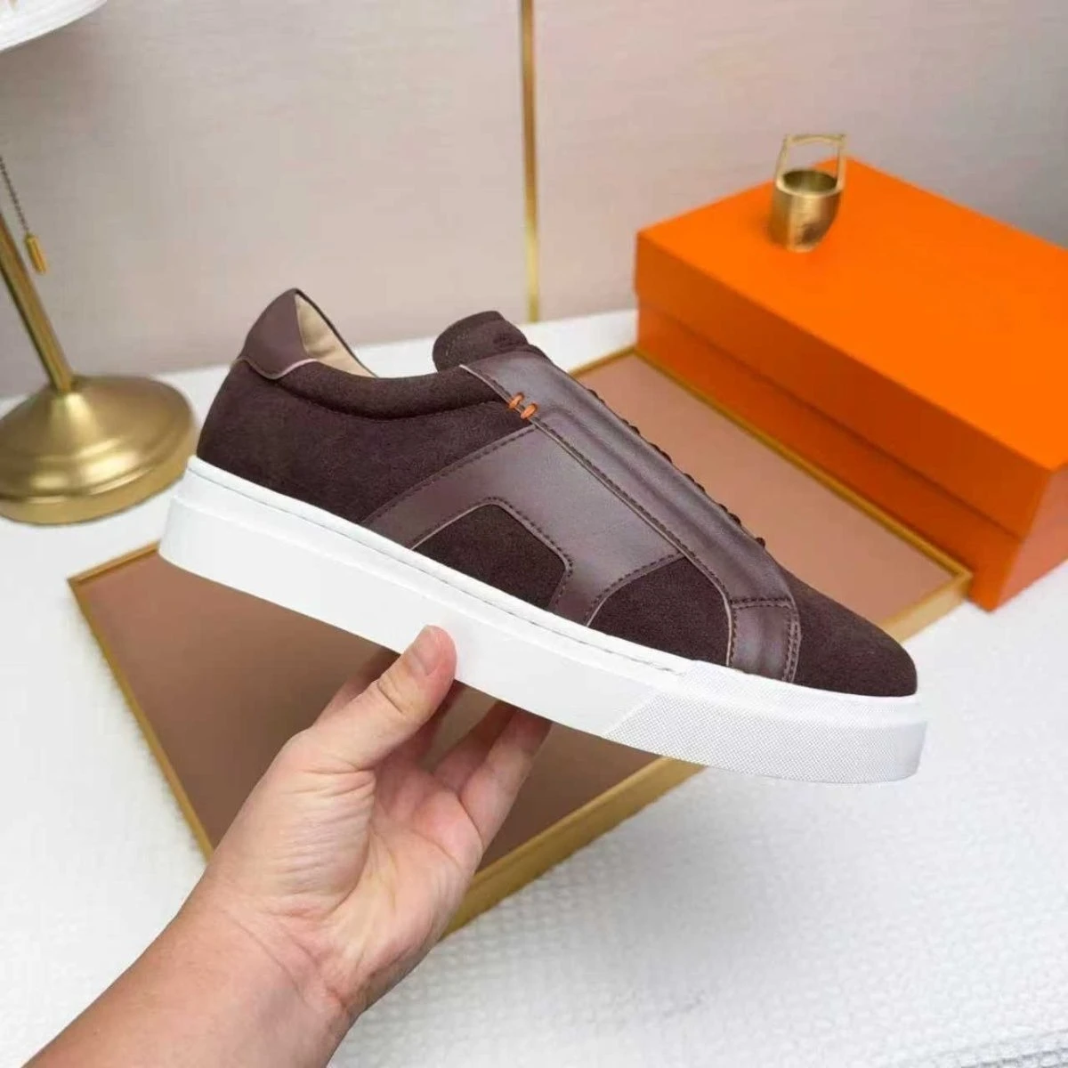 

2025 Men's Suede Paneled Chunky Sole Sneakers Versatile Stylish Trendy Casual Daily Shoes