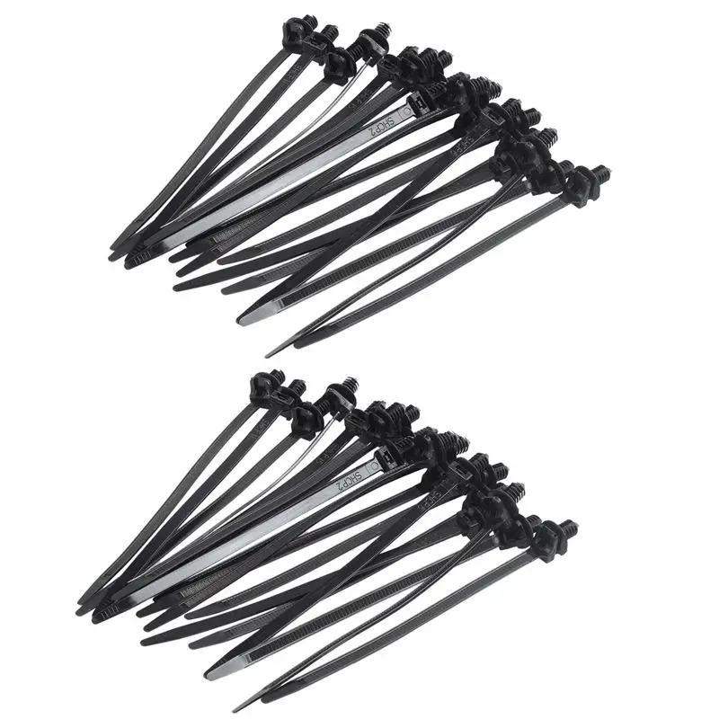 Nylon Push Mount Car Dome Cable Zip Tie, 162Mm Length, 40 Pcs, Black-B61B