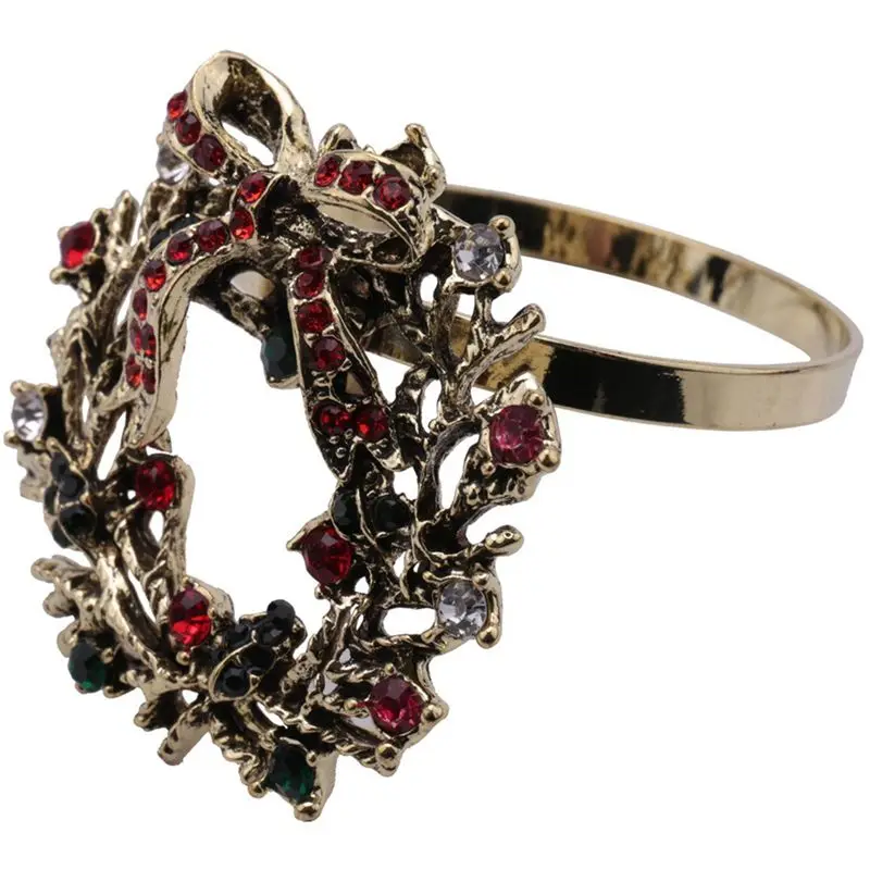 AT02-24Pcs Christmas Wreath Napkin Rings Metal Napkin Buckle Napkin Holder Napkin Circle
