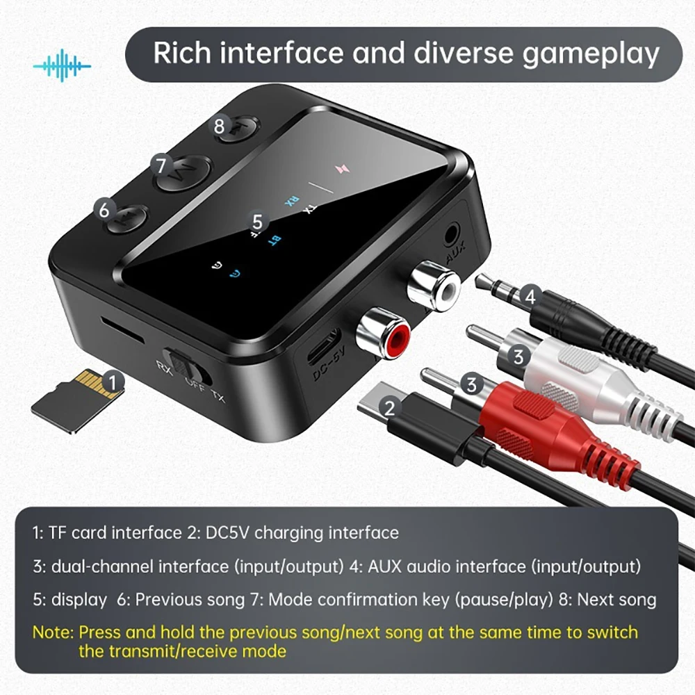 Bluetooth-compatible Audio Receiver Transmitter 5.4 Wireless Adapter 3.5mm AUX RCA for TV PC Headphones for Old Audio Speaker view 6