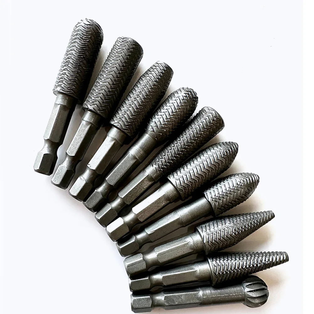 10PCS Rotary Grinding Heads with Hex Shank for Drills Steel Engraving Milling Filing Shaping Grooved Burrs 58mm Grey