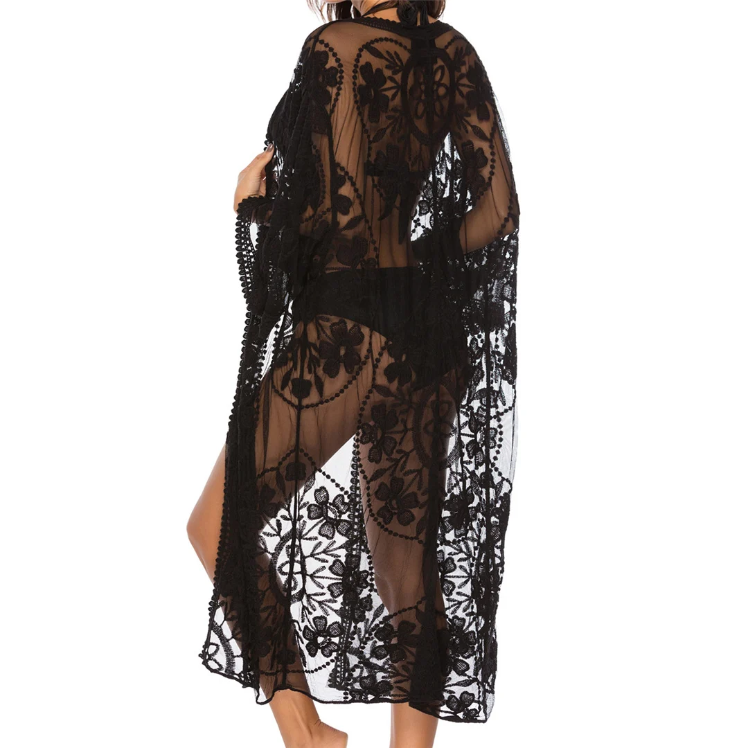 Sexy 3-Farben-Spitzenstickerei-Häkel-Strick-Tunika, Strand-Überwurf, Strandkleid, Strandmode, Damen V4065 – Detail 36