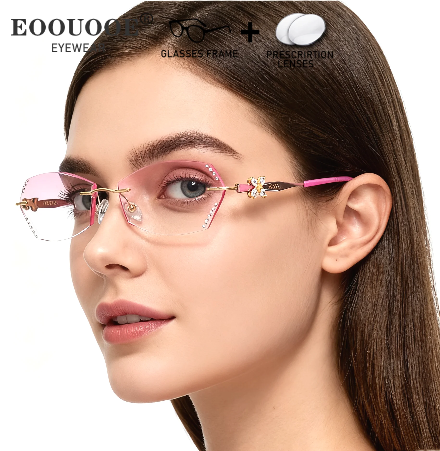 

Высококачественные женские роскошные очки без оправы с бриллиантами, градиентные цветные линзы, прогрессивные очки для чтения при близорукости по рецепту