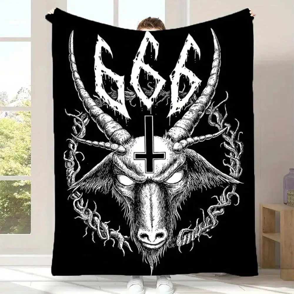 

Мягкое теплое одеяло, готические рога демона и крестовый дизайн, роскошное всесезонное покрывало для кровати или стула