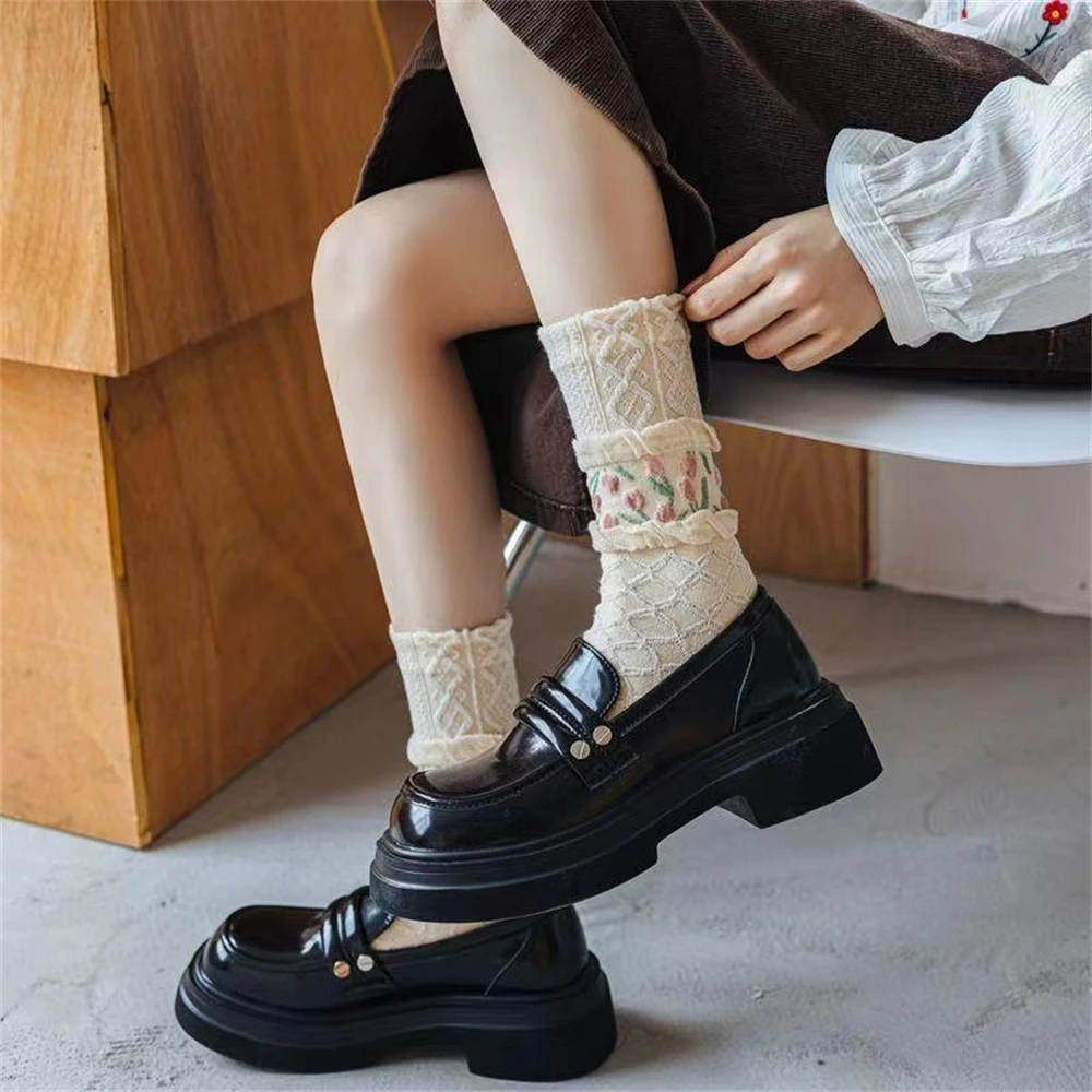 Japanese Kawaii Cute Tulip Floar Socks New Chic Harajuku Ethnic Lolita Lace Flower Women Socks Dropship