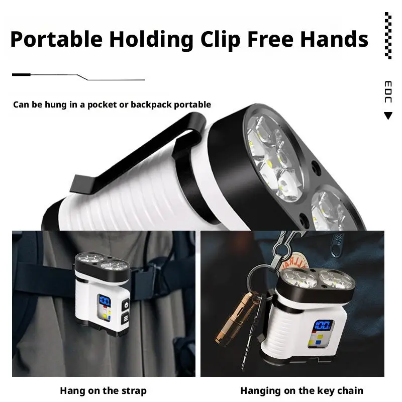 F2 10LED مصباح يدوي صغير مع شحن USB شاشة رقمية تحذير أحمر/أزرق ضوء عمل مغناطيسي محمول للضوء LED الخارجي #5