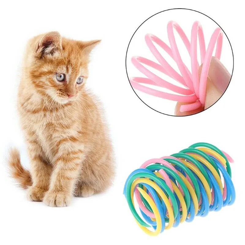 Funny Spring Cat Toy Colorful Coil Spiral Springs Chasing Interaction Chew Toy For Kitten High Elasticity Durable Pet Supplies