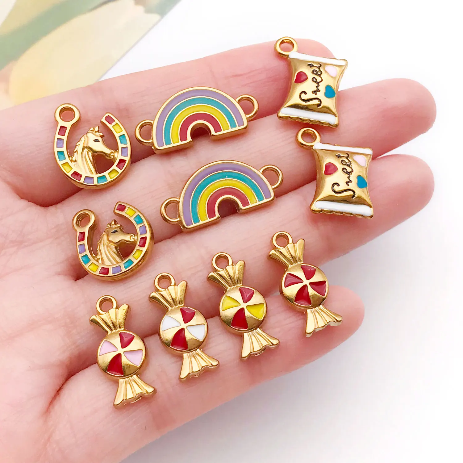 2 قطعة حلوى الفولاذ المقاوم للصدأ ، قوس قزح ، يونيكورن سحر المينا قلادة ل أساور يدوية القلائد أقراط صنع المجوهرات الإكسسوارات #6