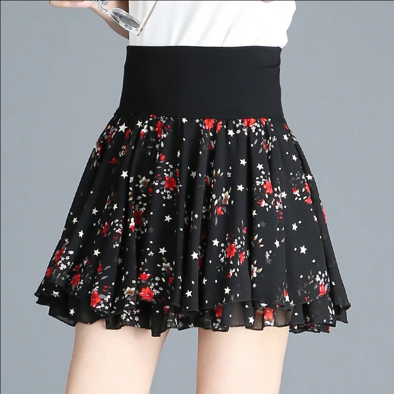 Women Summer Fashion Loose Printing Trend Chiffon High Waist Skirt Women Clothes Casual All-match Appear Thin Trend Short Skirt