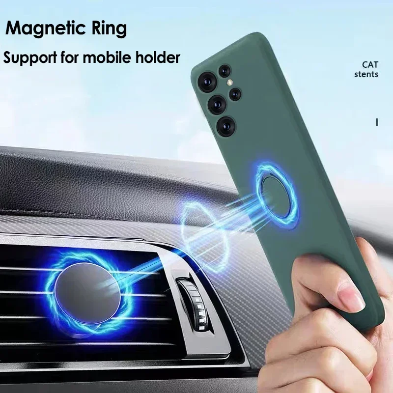 Magnetic Silicone Phone Case for Samsung Galaxy S21 20 FE S25 S24 S23 S22 Plus Ultra A15 A25 A35 A55 A54 Cover with Ring Strap image 5