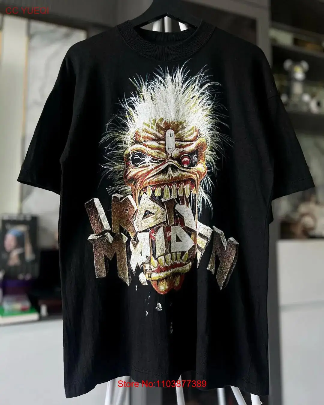 Винтажная Железная Рубашка Эдди хрустящая модель 1989-х годов Женская Черная Футболка большого размера с длинным или коротким рукавом Винтажная Железная Рубашка Эдди хрустящая модель 1989-х годов Женская Черная Футболка большого размера с длинным или коротким рукавом