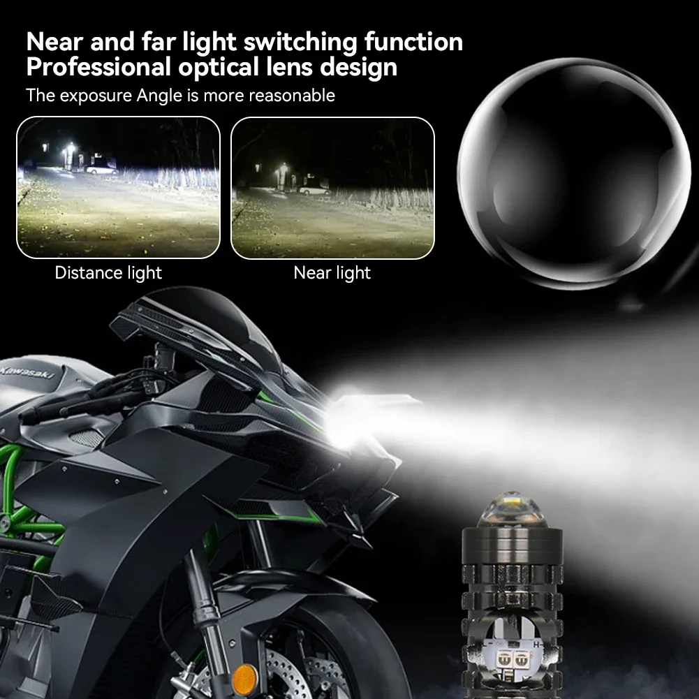 1Pc Motorcycle  Accessories DC12V-80V LED Motorcycle Light H4 P15D Dual Color Head Lamp 3000K/6000K Auxiliary Spotlight Lamp