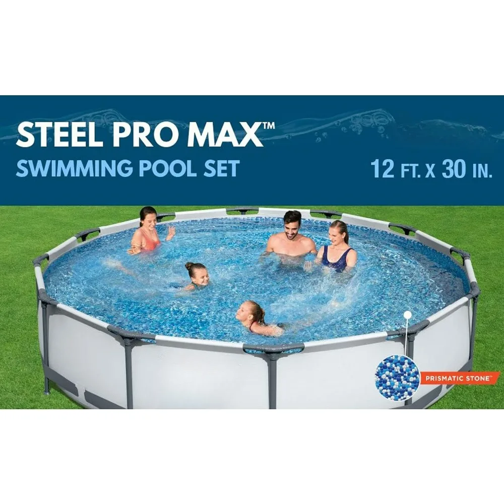 56417 Steel Pro Above Ground, 12ft x 30 Inch | Frame Swimming Pool with Filter Pump