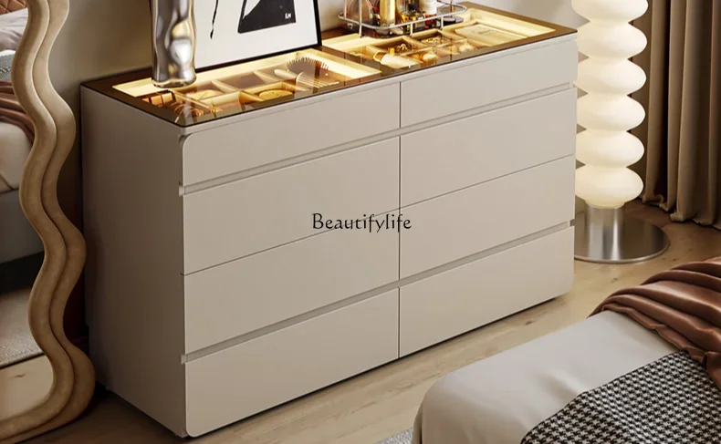 Milk coffee color Zhongdao cabinet clothing store storage simple drawer cabinet with light