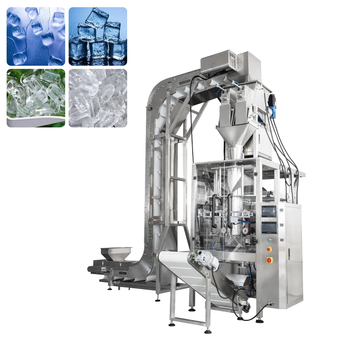 1 kg 2 kg 3 kg 4 kg 5 kg Macchina confezionatrice per sigillare il rotolo di pellicola PE completamente automatica per tubi di cubetti di ghiaccio fresco con pesatrice