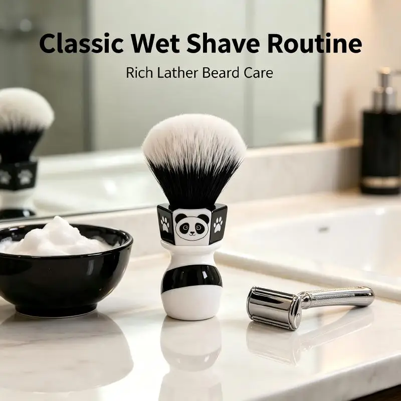 YAQI Panda Shaving Brush Soft Synthetic Bristle Resin Handle Classic Wet Shave Brush for Men Beard Lather Grooming Accessory