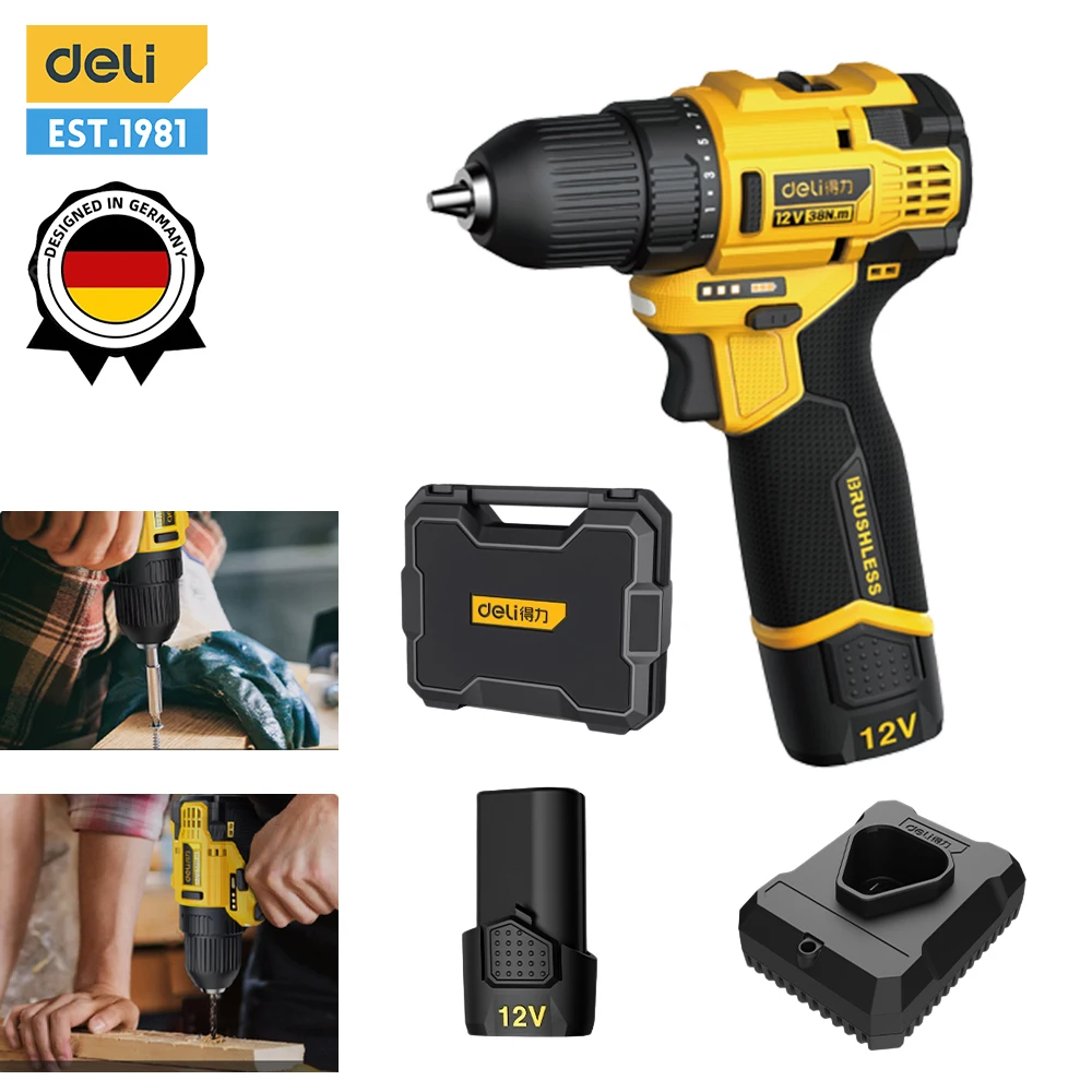 

Deli 12V Cordless Drill Rechargeable Electric Screwdriver Dual Lithium Battery Household Multi-functional Power Tools