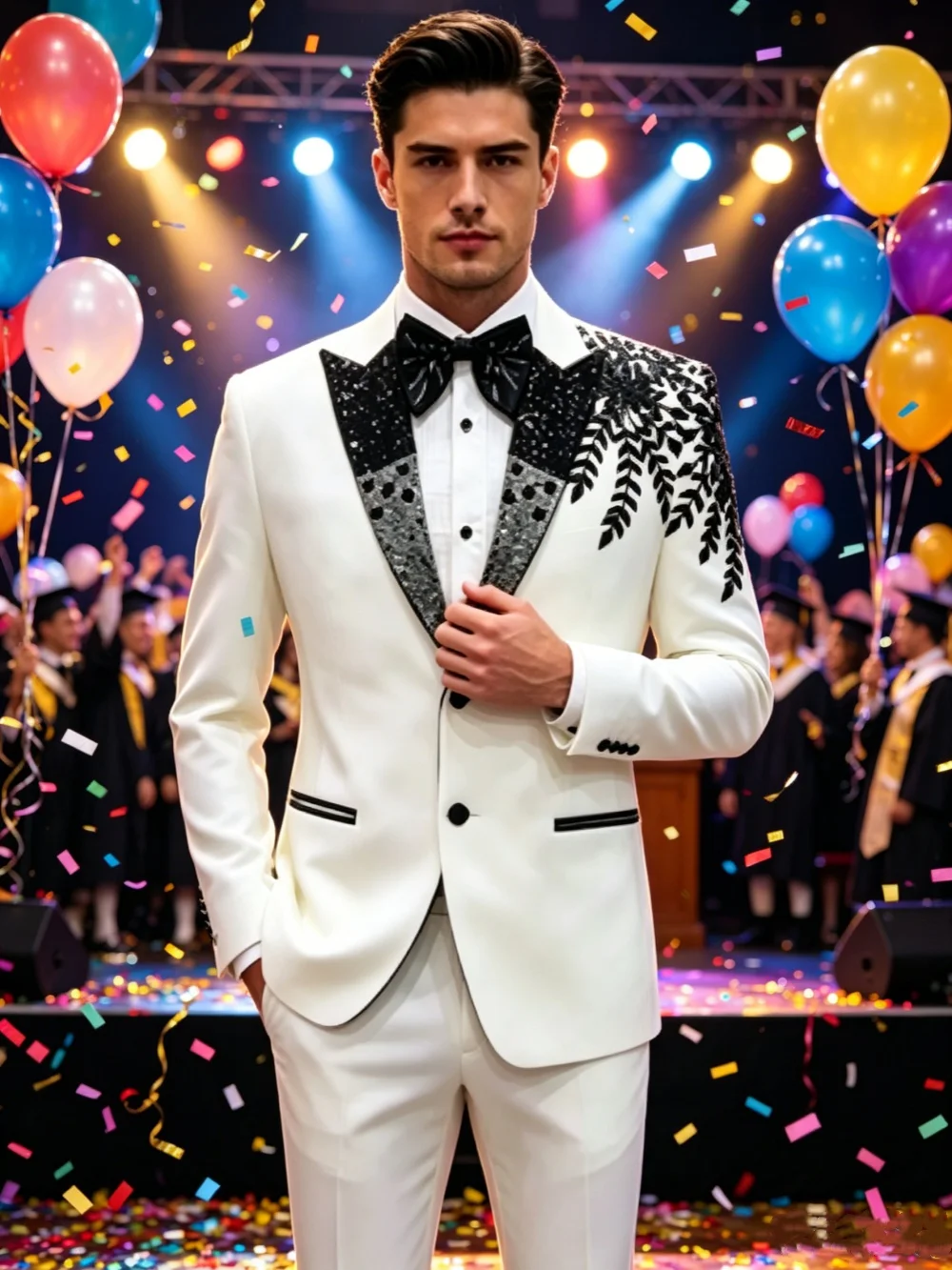 Exquisite Wedding Tuxedos Plus Size 2 Piece Set Men Suit Beaded Single Breasted For Groom Evening Graduate Blazers Customized