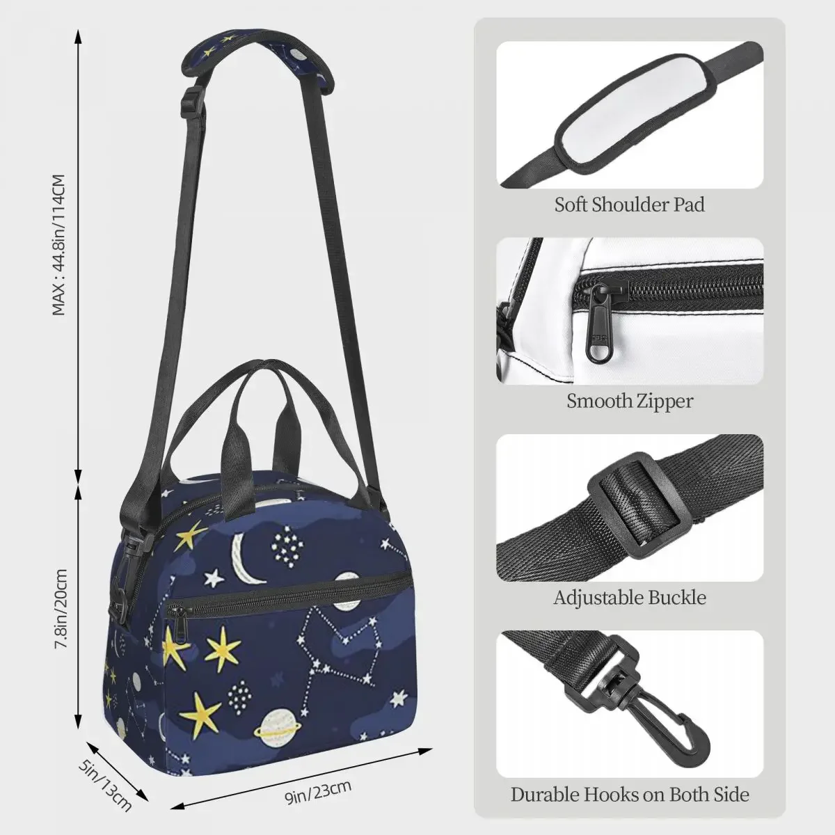 Galaxy Cosmos Moon Stars Astronomy Cartoon Universe Insulated Lunch Bag for Women Kids Portable Food Boxes Thermal Lunch Box