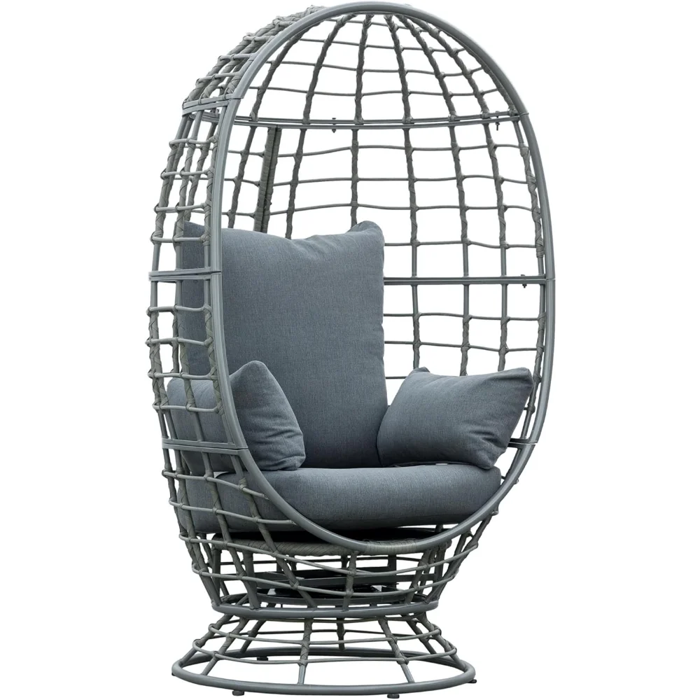 

Wicker Egg Chair, 360 Rotating Indoor Outdoor Boho Basket Seat with Cushion and Pillows for Backyard, Porch, Patio