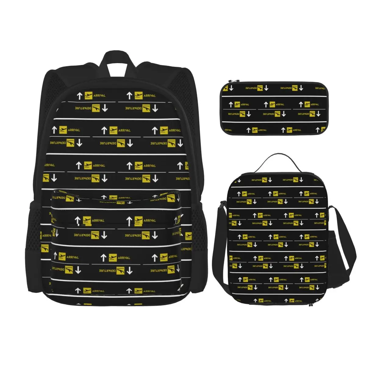 Aviation Departures Arrivals Backpacks Boys Girls Bookbag Students School Bags Kids Rucksack Lunch Bag Pen Bag Three-Piece Set