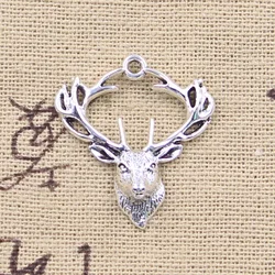 20pcs Charms Decoration Buck Deer Head 28x25mm Antique Silver Color Pendants DIY Crafts Making Findings Handmade Tibetan Jewelry