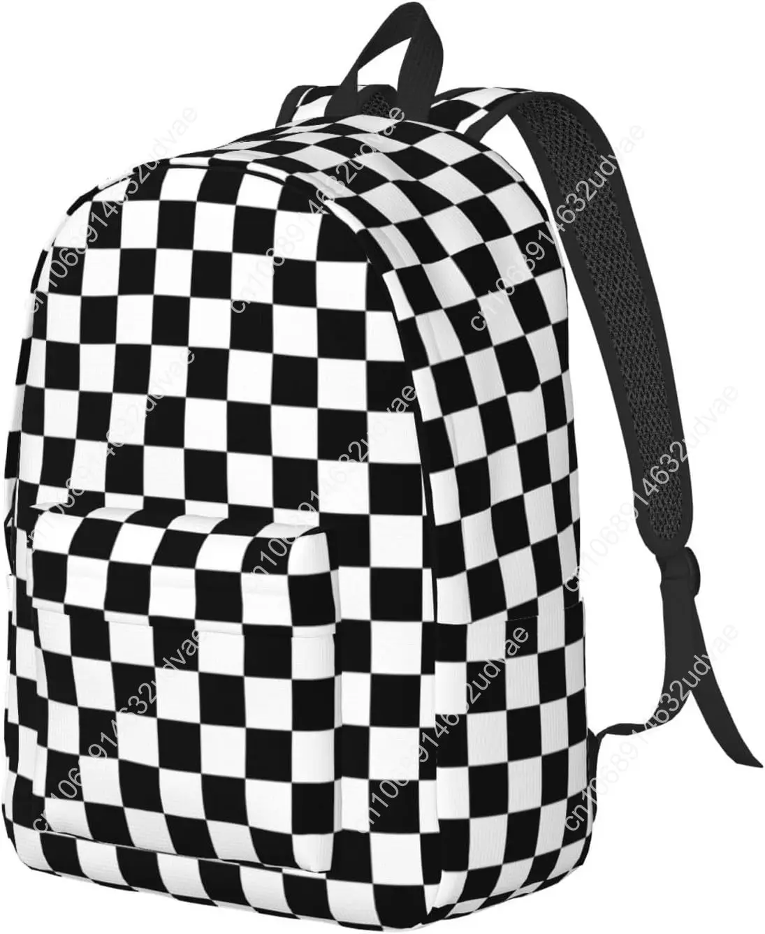 Black And White Simple Checkered School Backpack for Girls Boys Women Lightweight Canvas Bookbag Casual Laptop Daypack