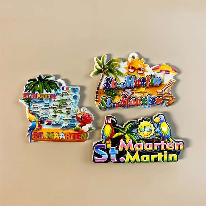 

St. Martin 3D Map Ornament Parrot Home Decor World Travel Souvenir Painted Fridge Magnet Unique Gift