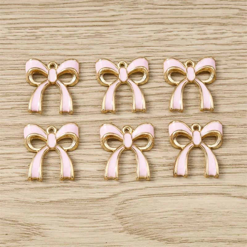 Tusember 10 Peças 18*20mm Pingentes de Laço Rosa Esmaltados Cor Dourada para Brincos, Pulseiras, Colares, Fabricação de Joias DIY e Artesanato