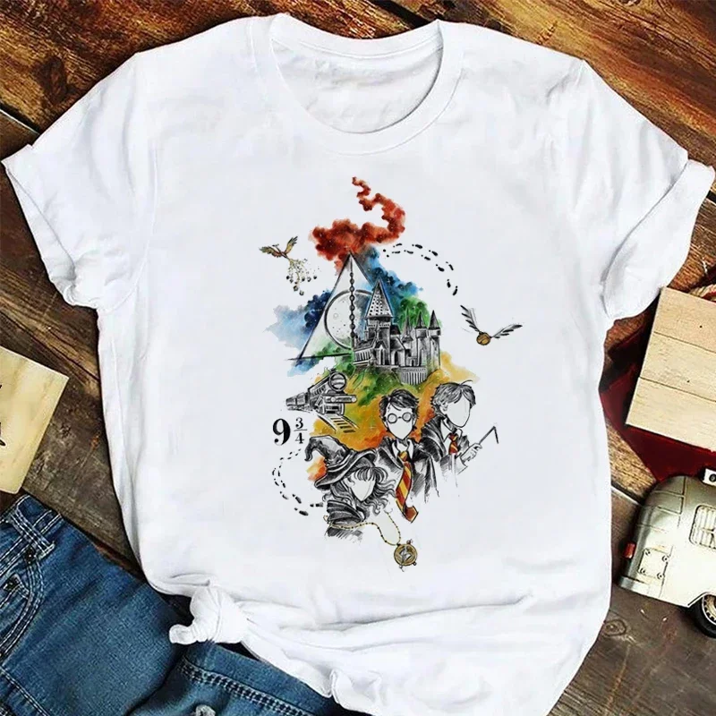 Aesthetic Vintage Potter-lovers Harry Fashion Summer T Shirt Women T Shirt Female 90s Lightning Glasses Graphic Tee Girls Tshirt