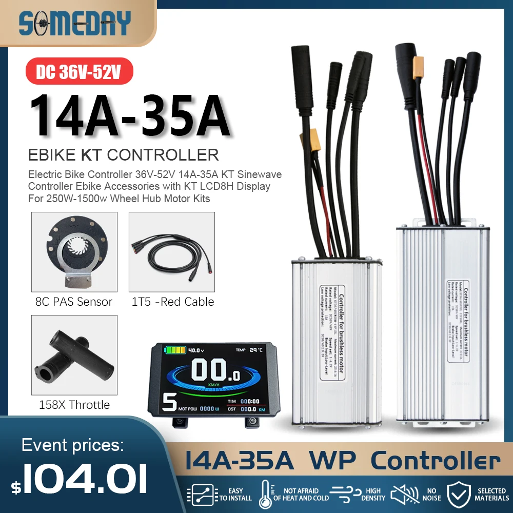 

Ebike KT Sine Wave Controller 36V/48V Waterproof Brushless with Light Function 14A-35A With LCD8H display For Ebike Accessories