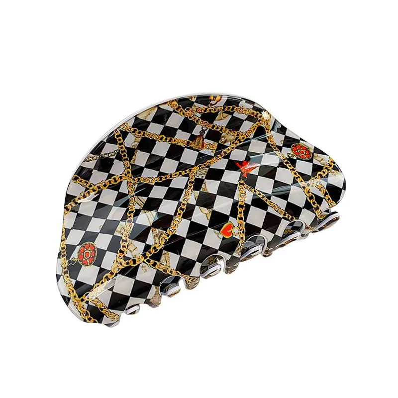 Retro Checkerboard Style Hair Clip French Fashion Style Hair Clip Leopard Print Shark Clip on The Back of Head